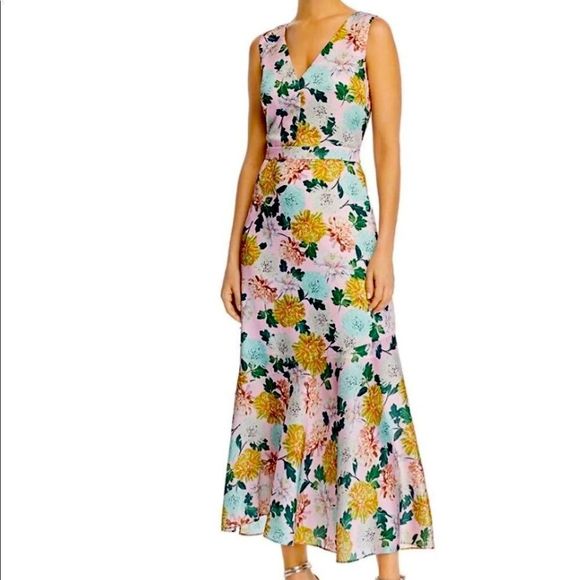 Sam Edelman Womens Pink Multi Floral Double-V Daytime Midi Dress Size 14 - Picture 1 of 8
